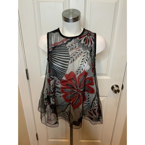 Dolce&Gabbana Tops - Dolce & Gabbana Black, Red & White Floral Mesh Sleeveless Top, Size 4 | 38